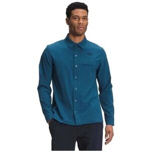 The North Face Mens Long‎ Sleeve Button Down Shirt Casual Hiking Blue M
